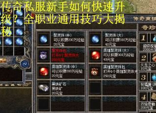 传奇私服新手如何快速升级？全职业通用技巧大揭秘
